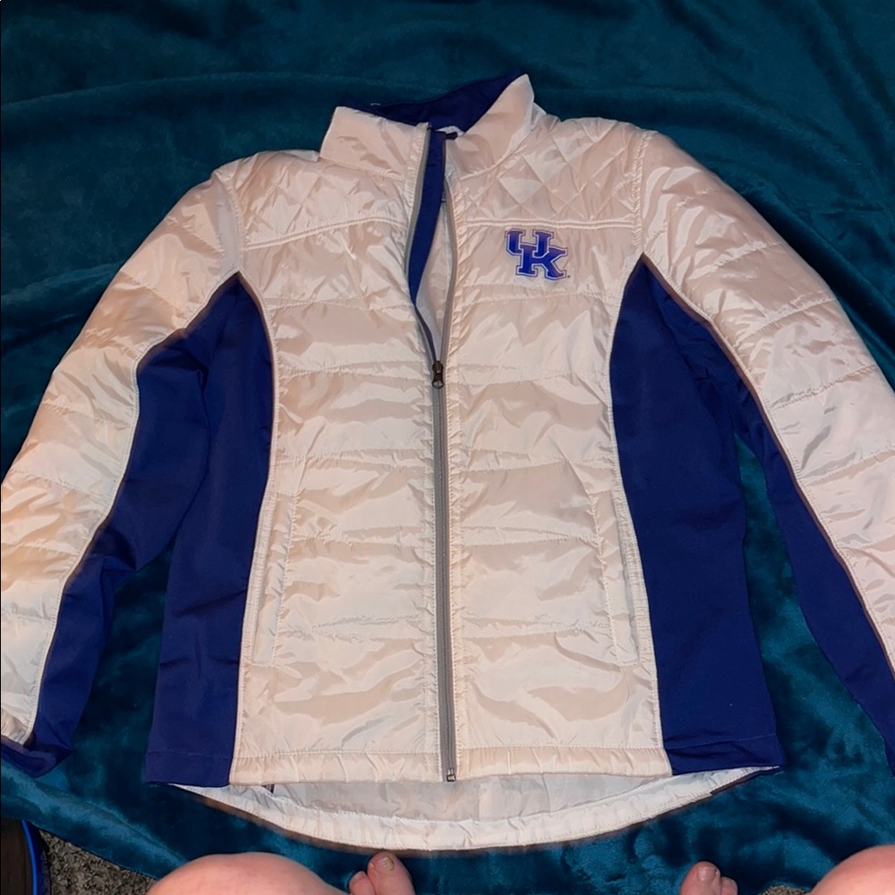 White and Blue Quilted Ski Jacket with Full-Zip university of Kentucky